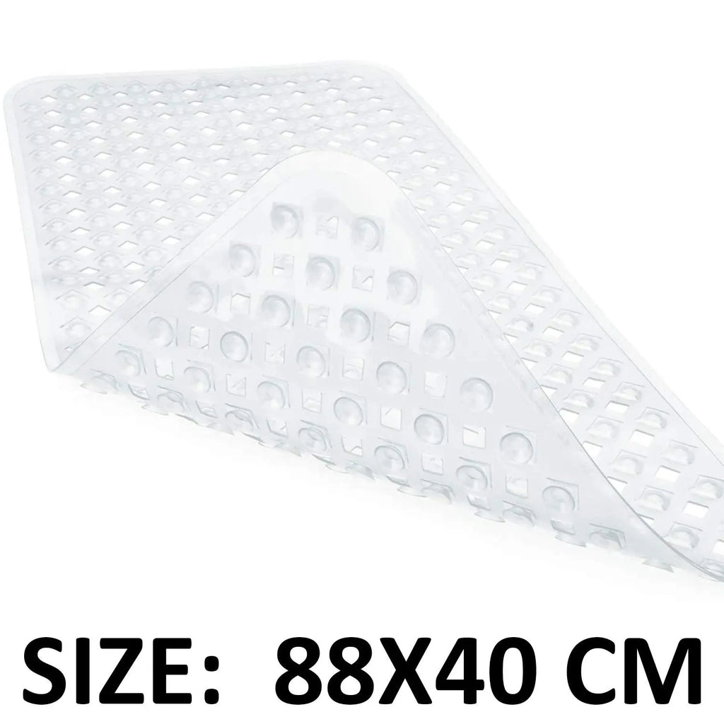 LifeKrafts transparent non-slip bath mat 88 x 40 cm with suction cups for bathroom and shower
