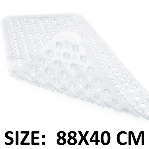 LifeKrafts transparent non-slip bath mat 88 x 40 cm with suction cups for bathroom and shower