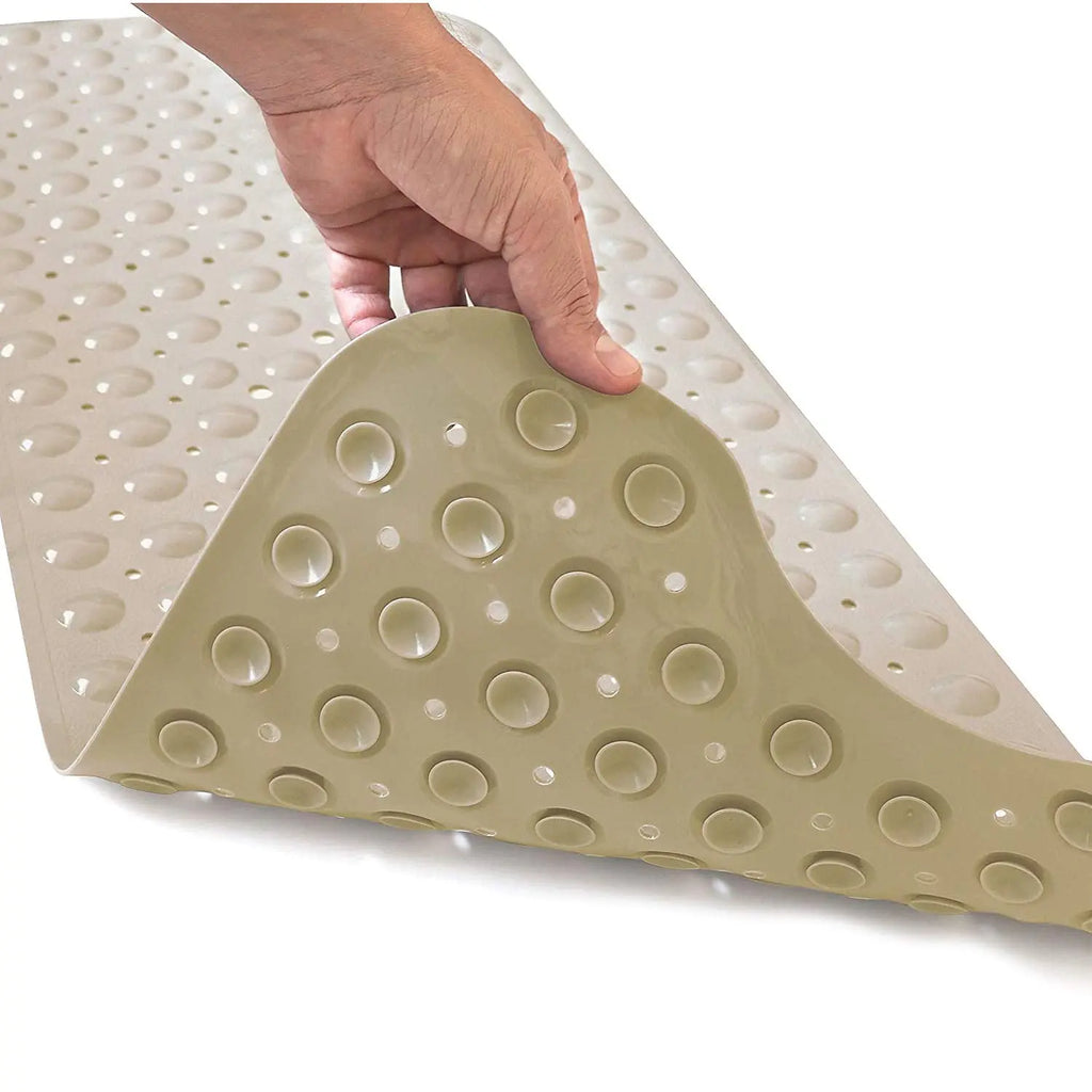 LifeKrafts cream Soft Bubble anti-slip bath mat with drainage holes and suction cups