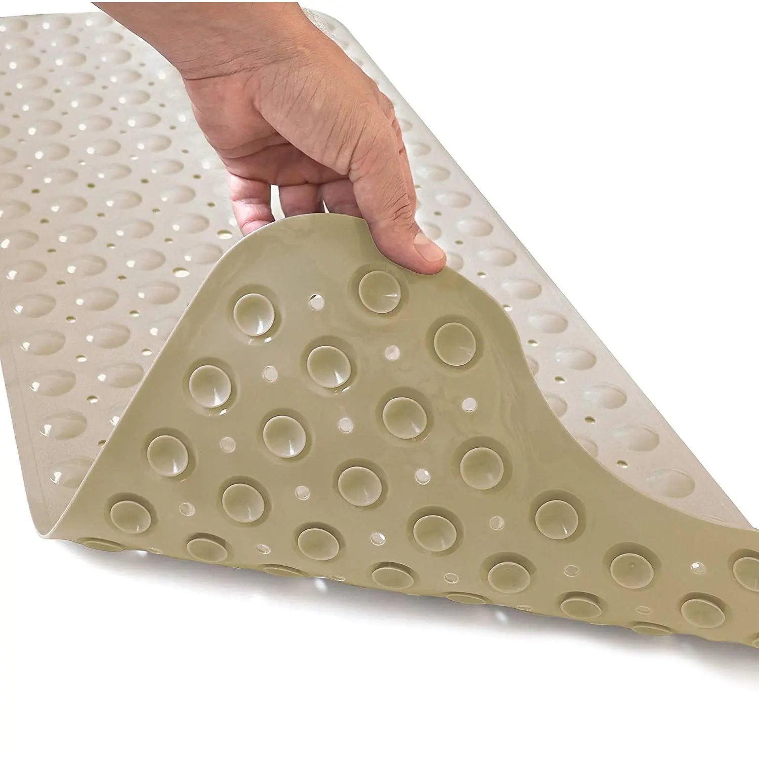LifeKrafts cream Soft Bubble anti-slip bath mat with drainage holes and suction cups