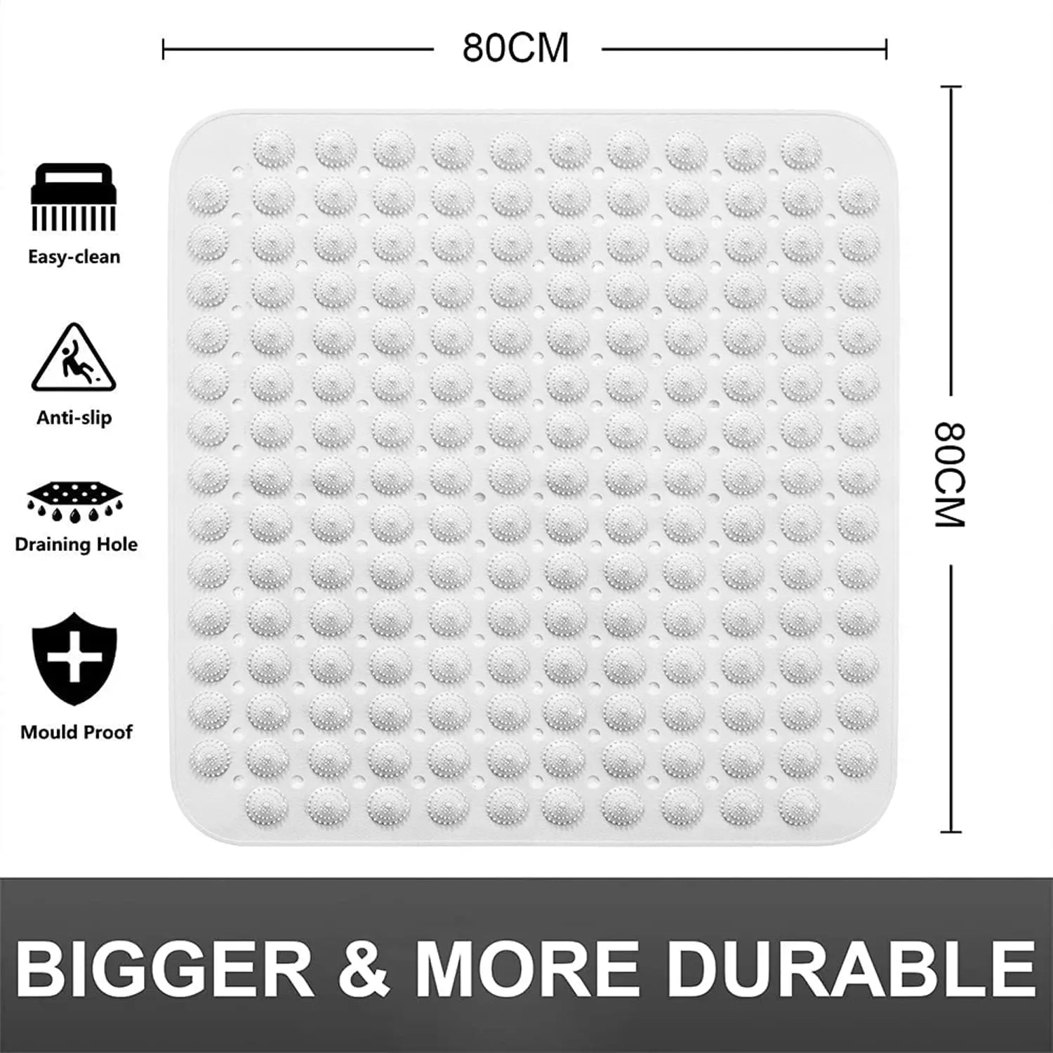 PVC Accu-Pebble Anti-Slip Bathroom Shower Mat (White, 80x80 cm) LifeKrafts