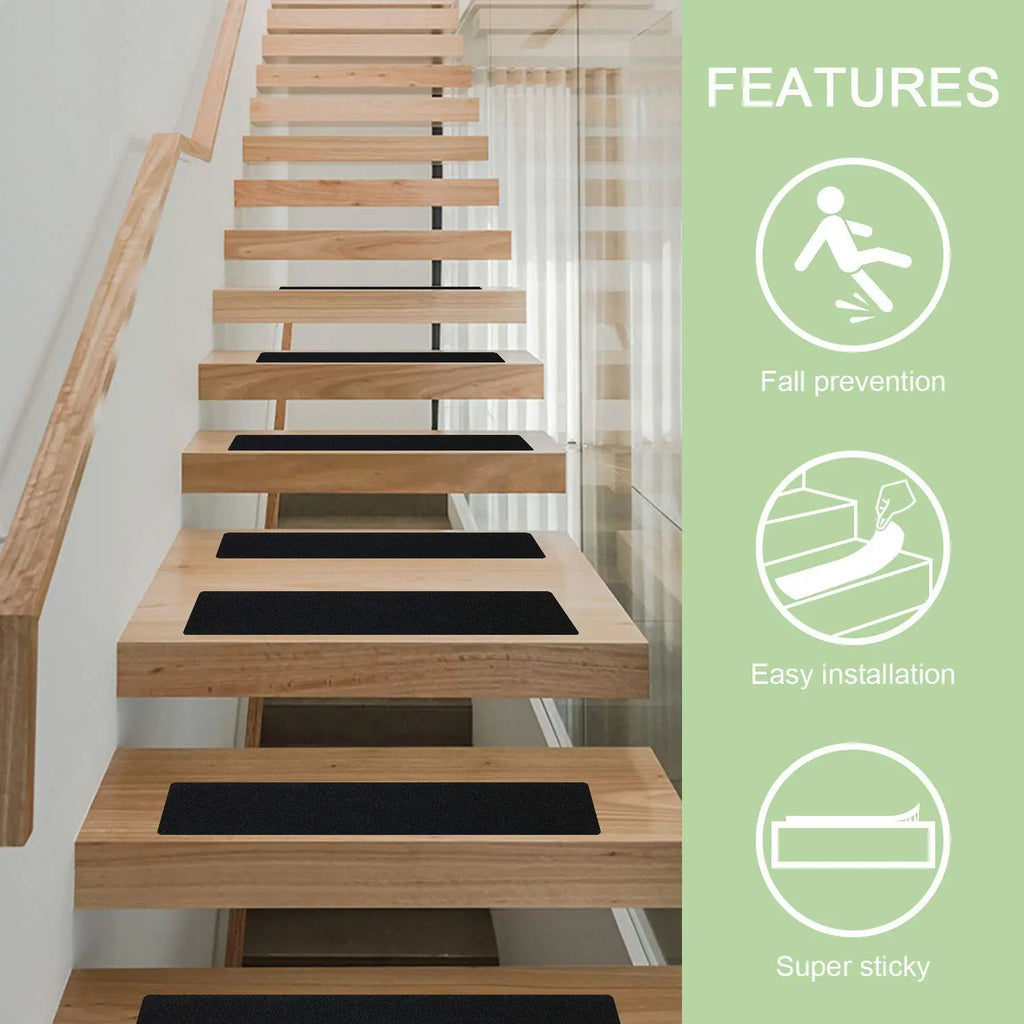 Pre-cut Non Slip PEVA Strips for Staircase, Indoor, Outdoor | Pack of 10, Size 60x15cms, Black color| LifeKrafts