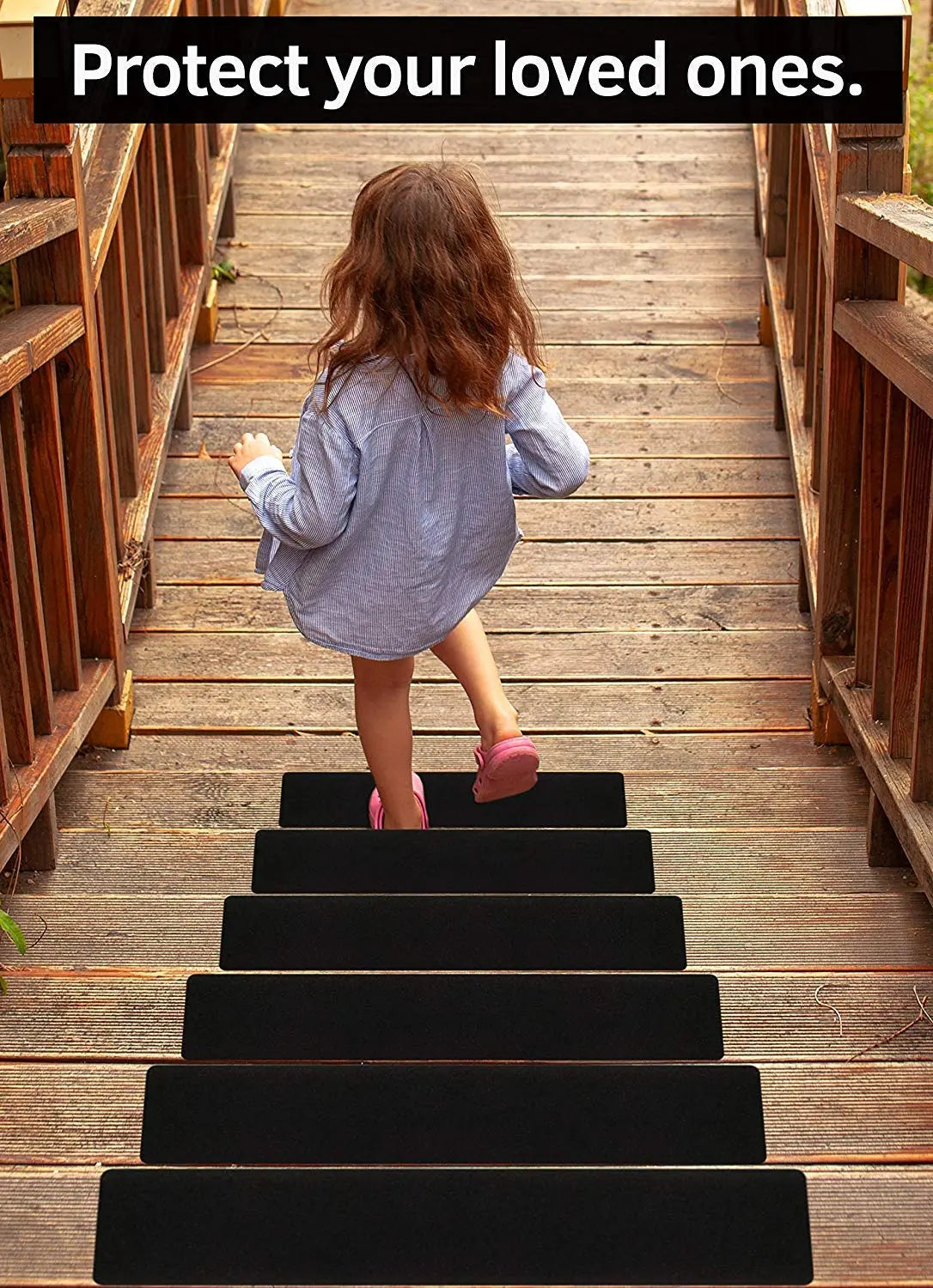 Pre-cut Non Slip PEVA Strips for Staircase, Indoor, Outdoor | Pack of 10, Size 60x15cms, Black color| LifeKrafts