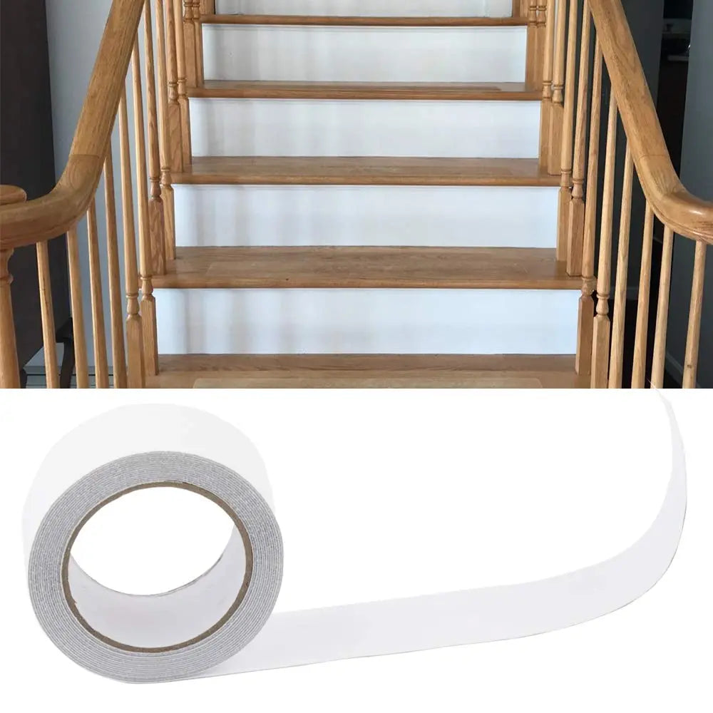 White anti-slip tape roll for adding traction to wooden stairs and steps