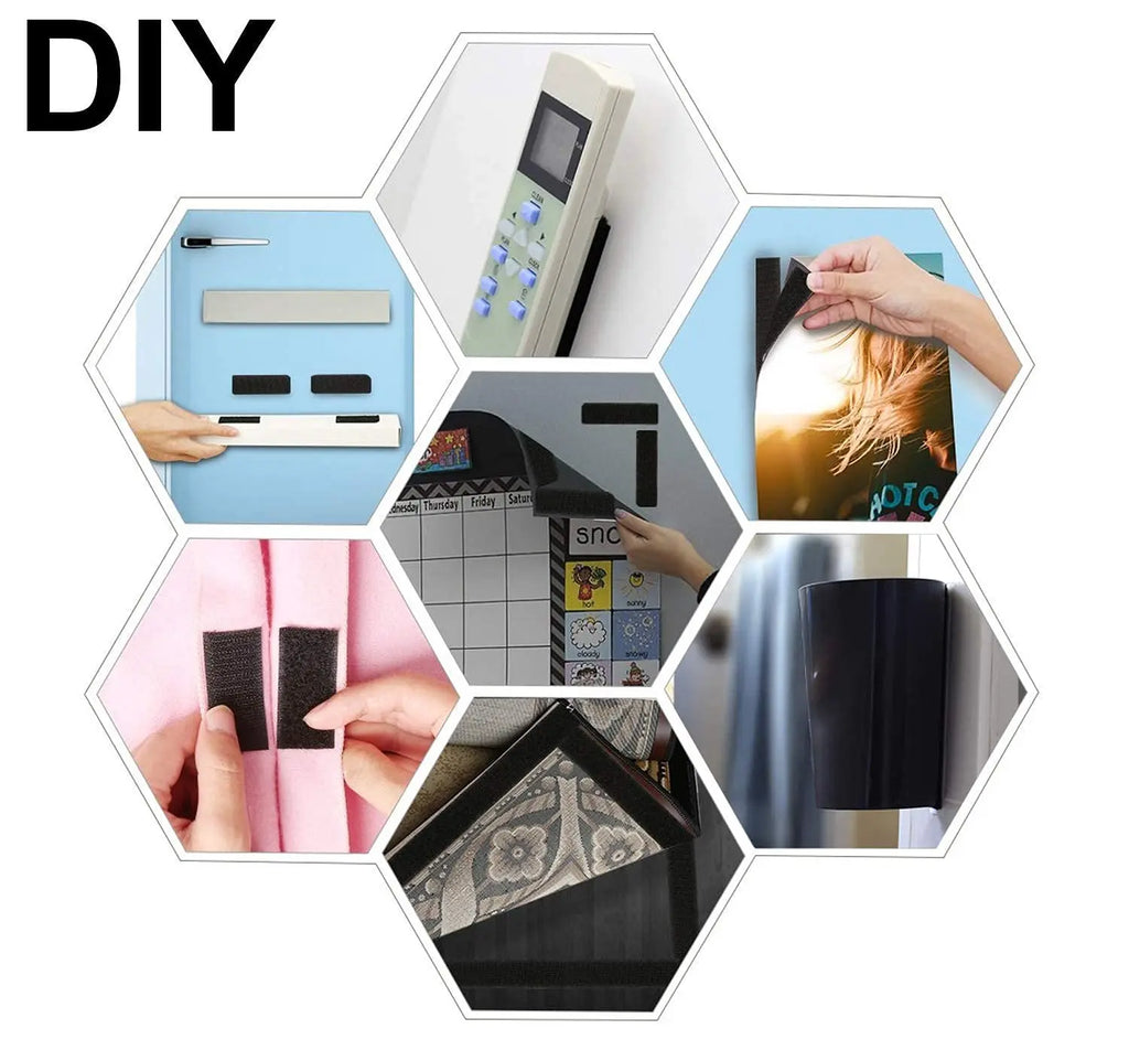 Black self-adhesive hook and loop tape for DIY mounting organizing and fastening projects
