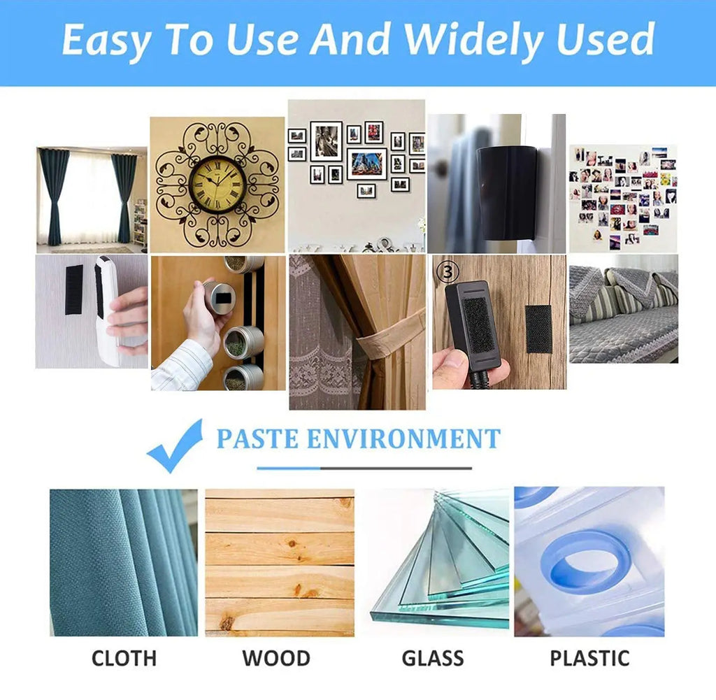 Self-adhesive hook and loop tape for cloth wood glass and plastic surfaces