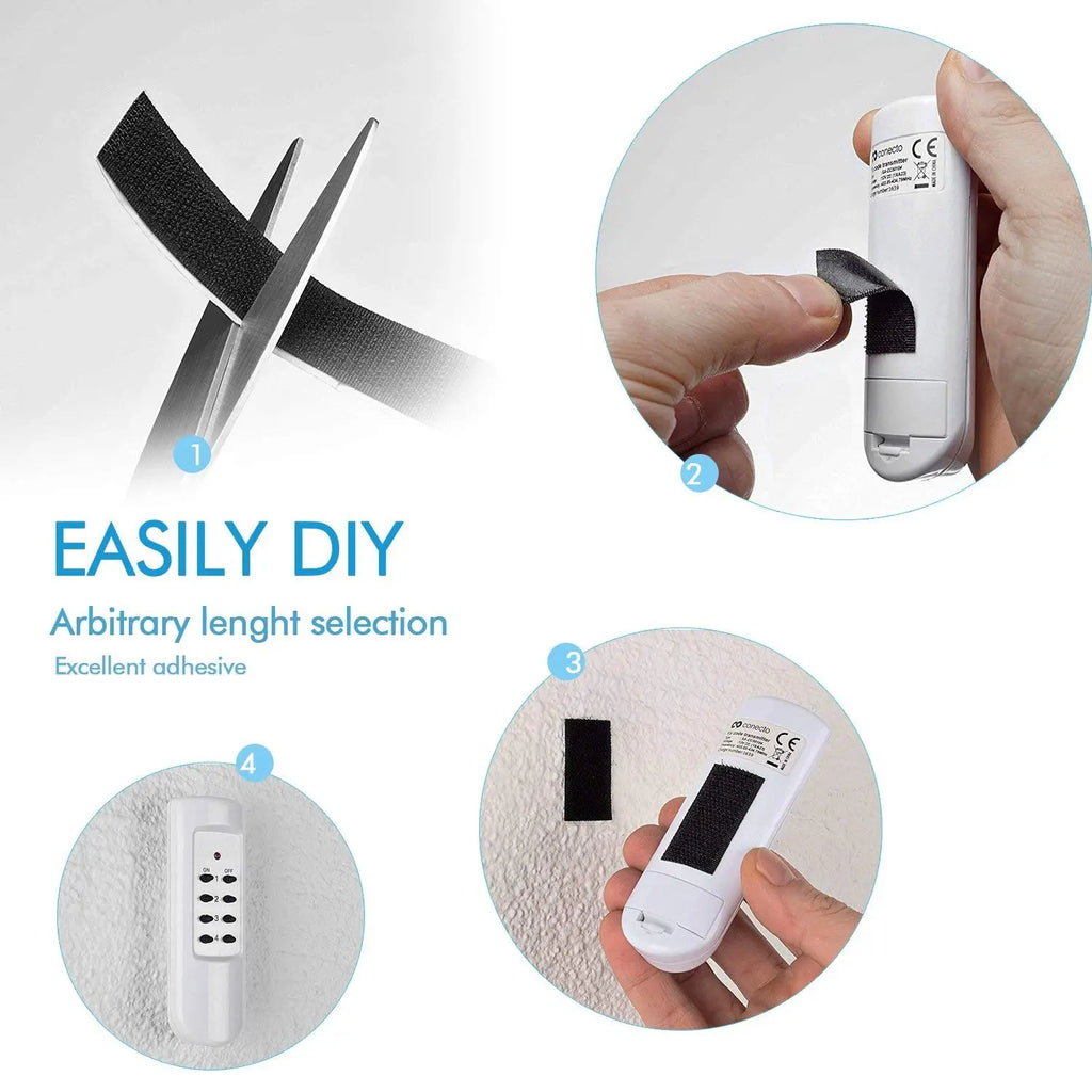 Black self-adhesive hook tape cut to size for DIY mounting and fastening applications