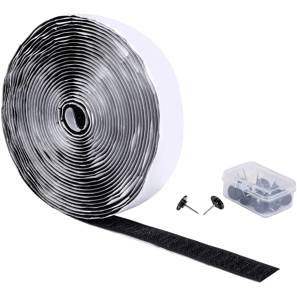 Black self-adhesive hook tape roll for door and window mosquito net installation and replacement
