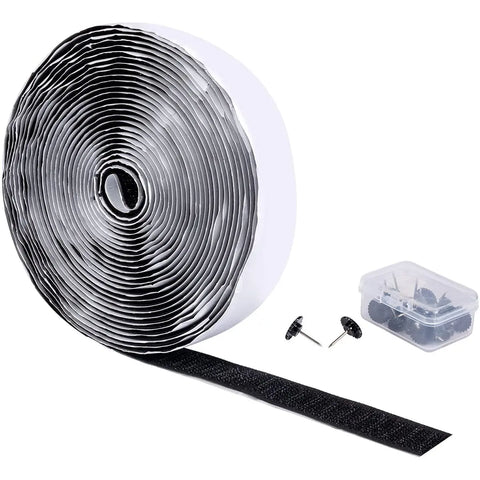Black self-adhesive hook tape roll for door and window mosquito net installation and replacement