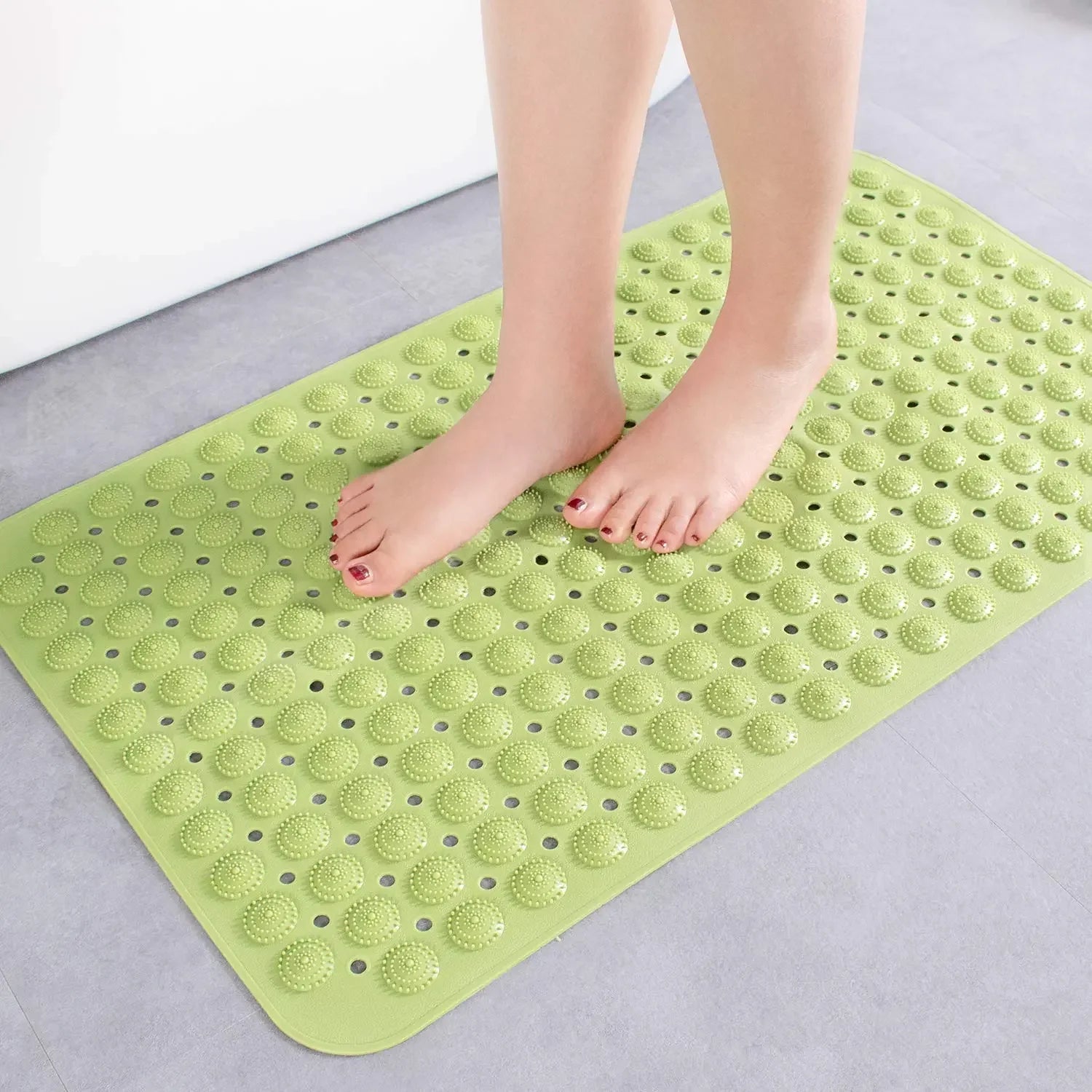 LifeKrafts green Accu-Pebble anti-slip bath mat for shower and bathroom floor use