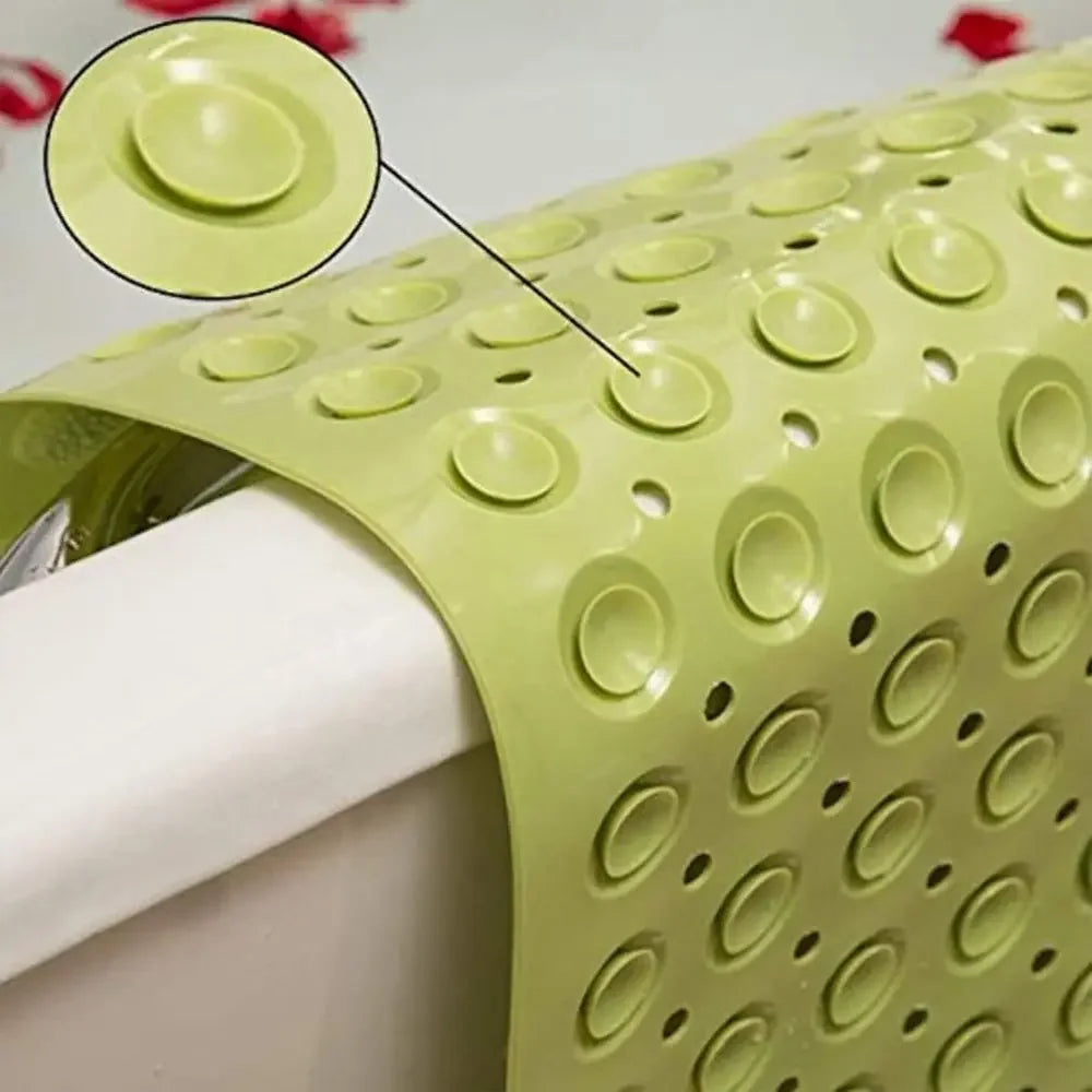 LifeKrafts green anti-slip bath mat showing suction cups on the underside