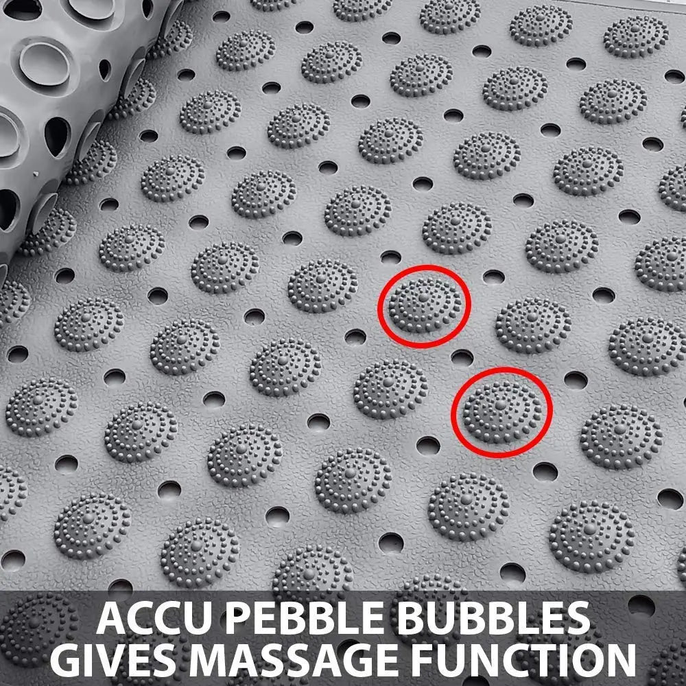 Grey non-skid shower bath mat with Accu-Pebble surface for bathroom floor use