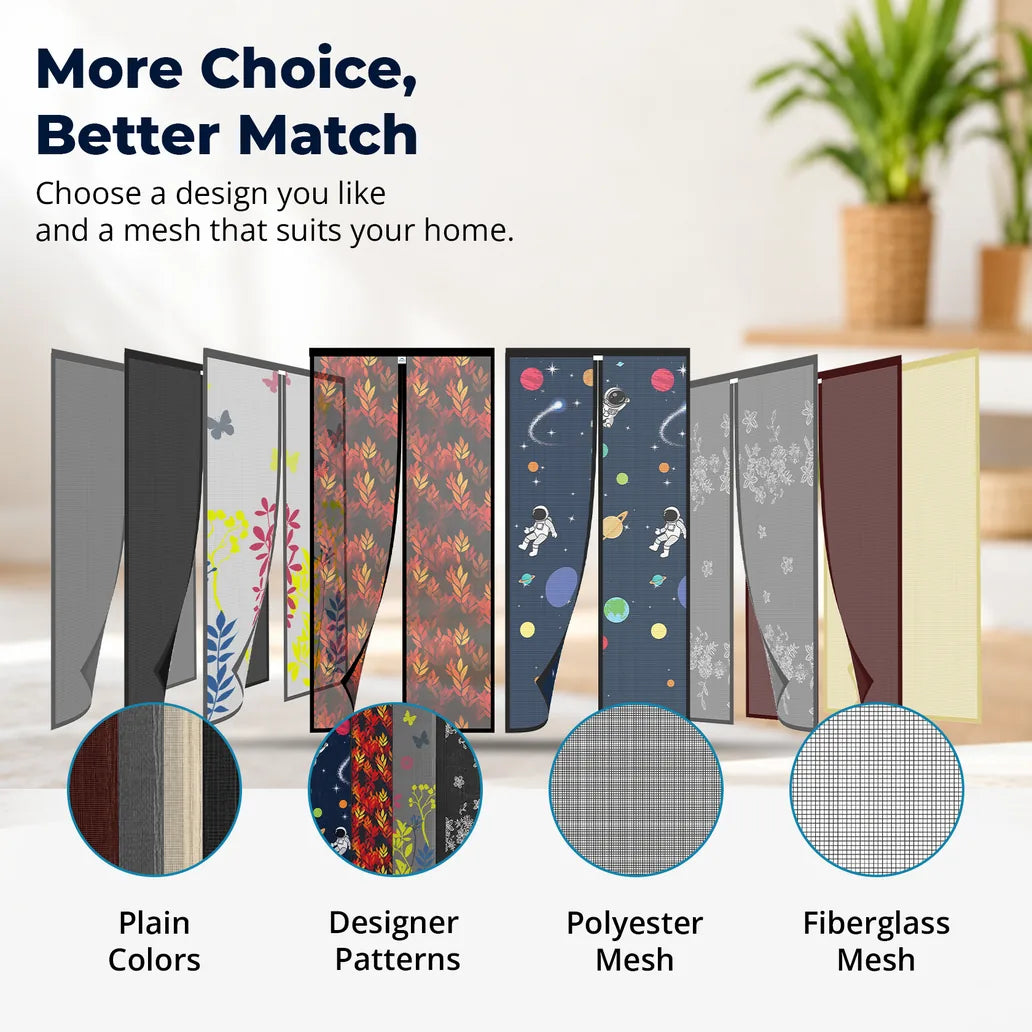 More choice, better match: plain colours, designer patterns, polyester mesh and fiberglass mesh